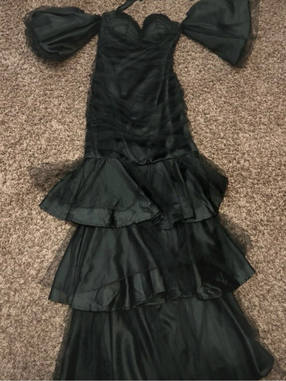 Fashion Nova Black Tiered Mermaid Prom Dress